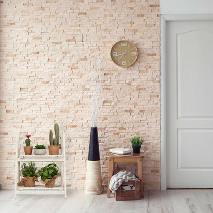 White stairs with wooden flowers
