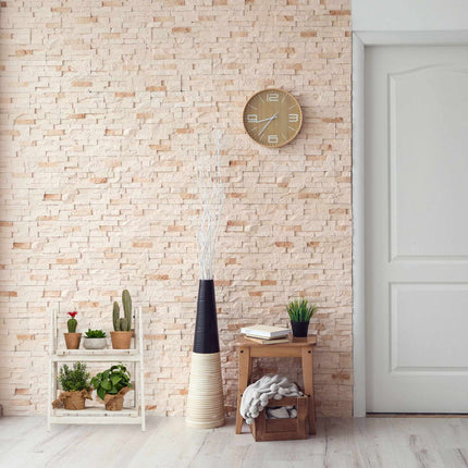 White stairs with wooden flowers