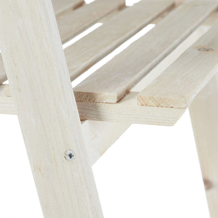 White stairs with wooden flowers