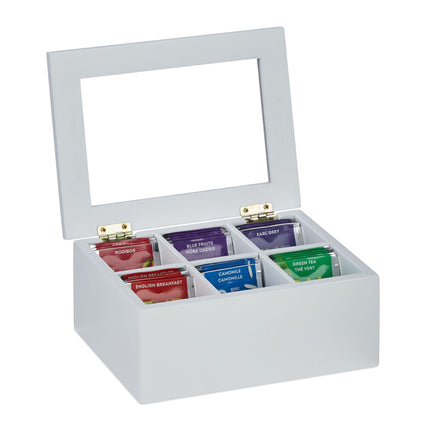White tea box with 6 compartments