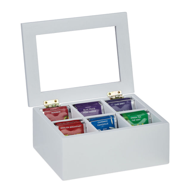 White tea box with 6 compartments