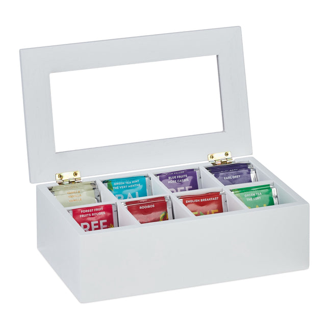 White tea box with 8 compartments
