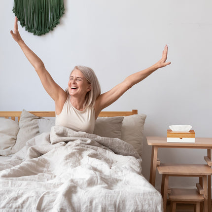 White tissue box with bamboo lid