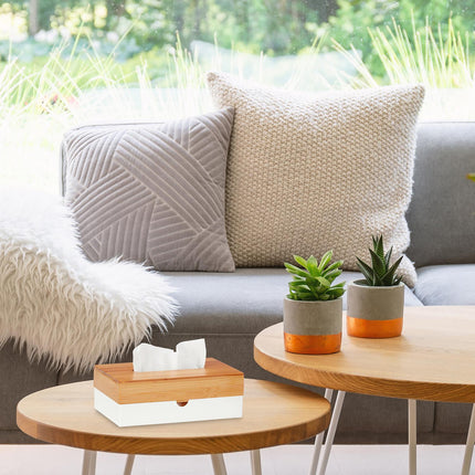 White tissue box with bamboo lid