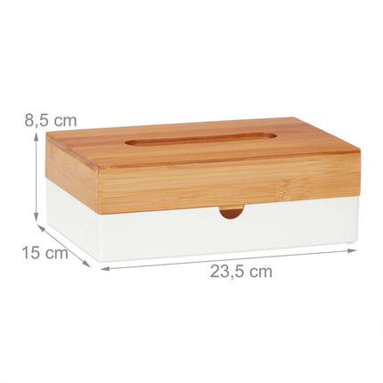 White tissue box with bamboo lid