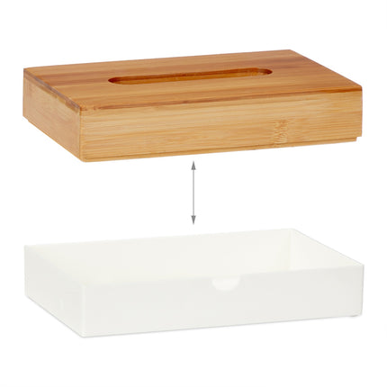 White tissue box with bamboo lid
