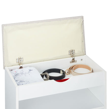 White upholstered shoe bench