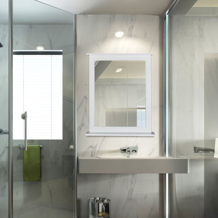 White wall mirror with shelf