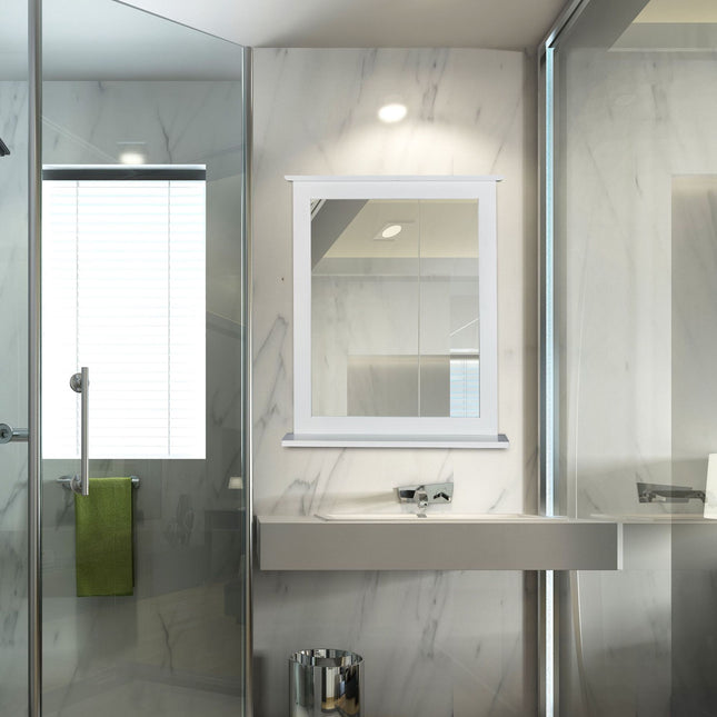 White wall mirror with shelf