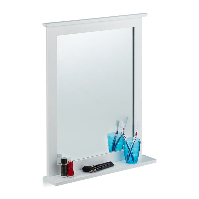 White wall mirror with shelf