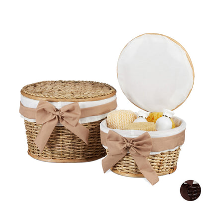 Wicker Bathroom Basket Set with Lids, 2 Pieces