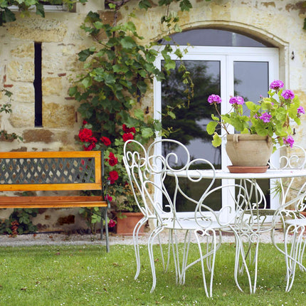 Wicker-Look Garden Bench, Wooden Slats, Cast Iron Frame
