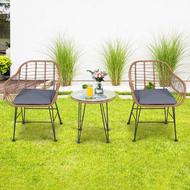 Wicker furniture set 3-piece modern bistro set for the terrace