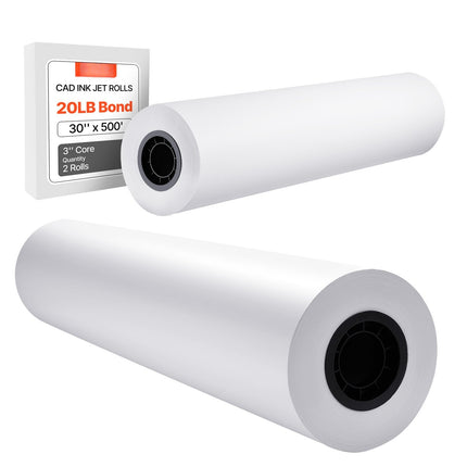 Wide Format Plotter Paper Roll 30 in x 500 ft, 2-Pack, 80 GSM