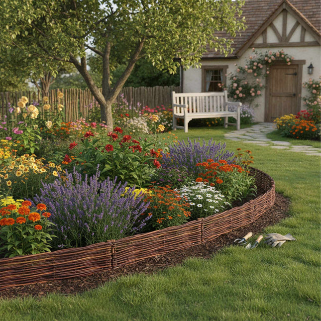 Willow Wicker Fence Edging Set for Flower Beds