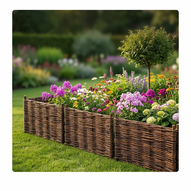 Willow Wicker Garden Border, Flexible Bed Edging Pegs