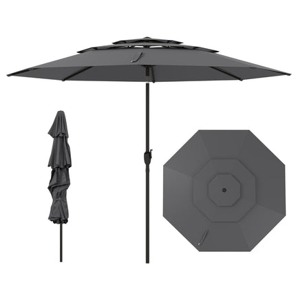 Wind-Resistant Patio Umbrella, 300 cm, Crank Tilt, Grey