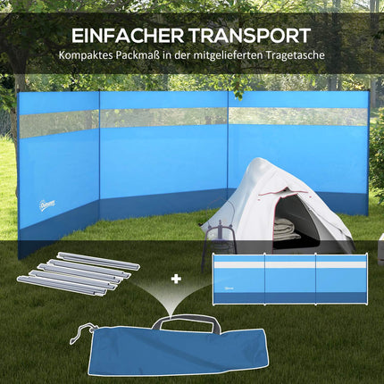 Folding wind protection with light window, 440x140cm, Blue