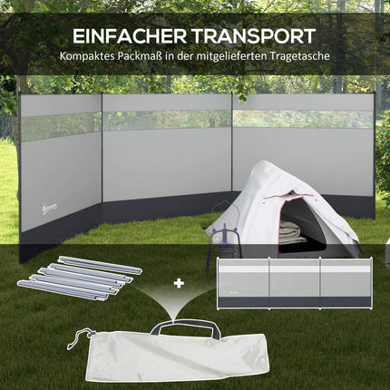Foldable gray wind screen with light source, 440 x 140 cm