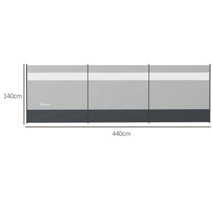Foldable gray wind screen with light source, 440 x 140 cm