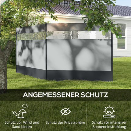 Foldable gray wind screen with light source, 440 x 140 cm