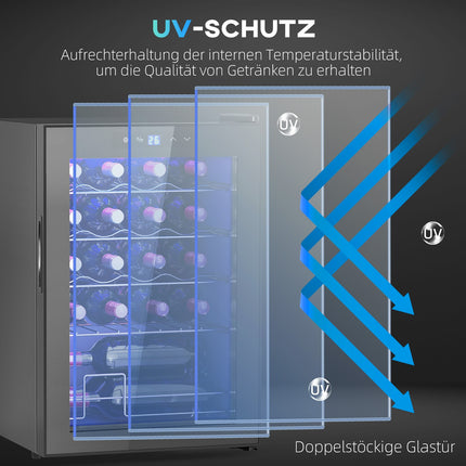 Wine fridge 20 bottles, Anti-UV glass, LED light