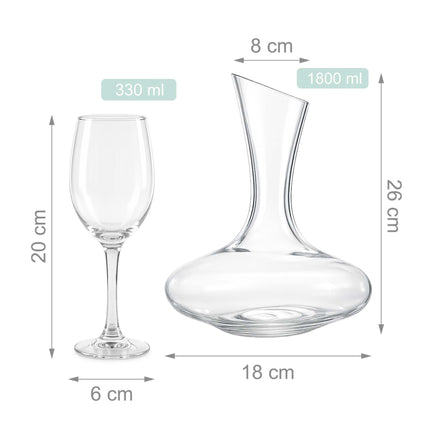 Wine Glass Set with Decanter, Clear Glass, 5-Piece