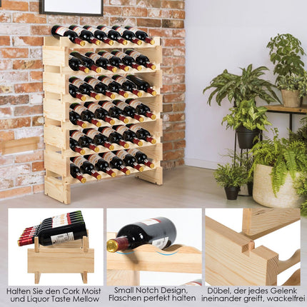 Wine Rack, 36-Bottle Capacity, Pine Wood, Stackable