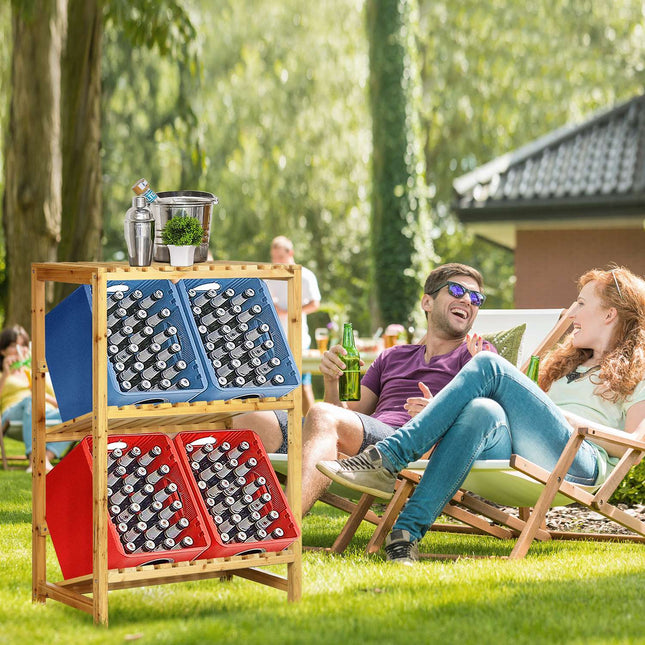 Wine rack with 2 shelves - Stand in natural wood outdoors