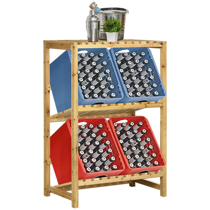 Wine rack with 2 shelves - Stand in natural wood outdoors