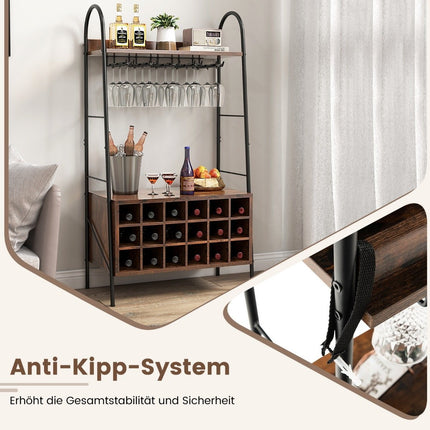 Wine Rack Bottle Rack for 18 Bottles Wine Stand with 5 Wine Glass Holders 63 x 32 x 114.5 cm Rustic Brown