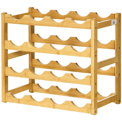 Bamboo Wine Rack - Holds 16 bottles, natural finish