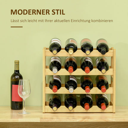 Bamboo Wine Rack - Holds 16 bottles, natural finish