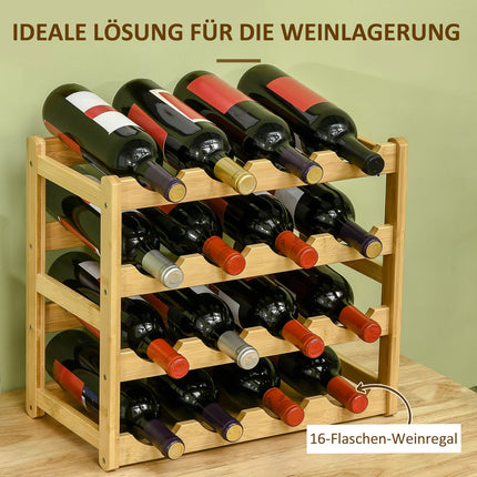 Bamboo Wine Rack - Holds 16 bottles, natural finish