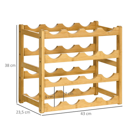 Bamboo Wine Rack - Holds 16 bottles, natural finish