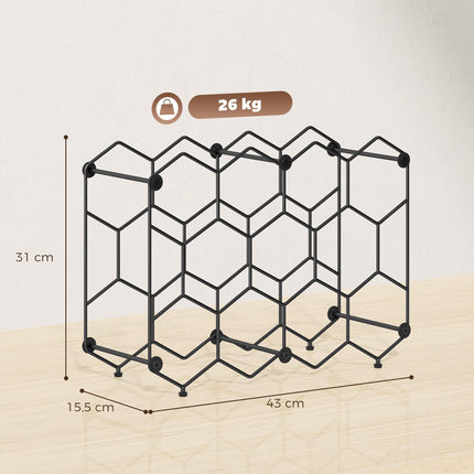 Wine Rack for 13 Bottles, Metal, Adjustable Feet, Black