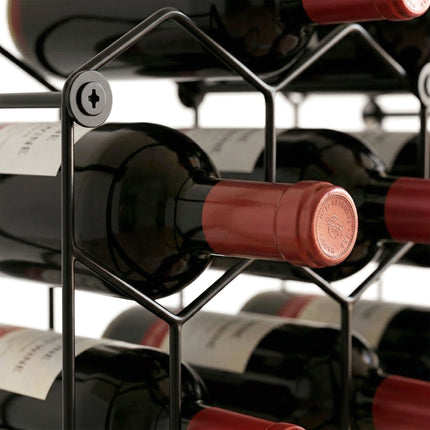 Wine Rack for 13 Bottles, Metal, Adjustable Feet, Black