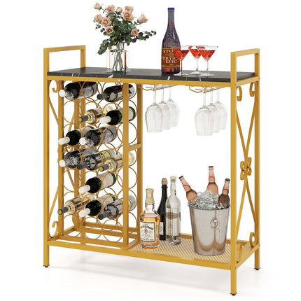 Wine Rack for 21 Bottles with Glass Holder and Tabletop