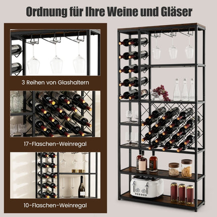 Wine Rack for 27 Bottles with Glass Holders, Metal, Black
