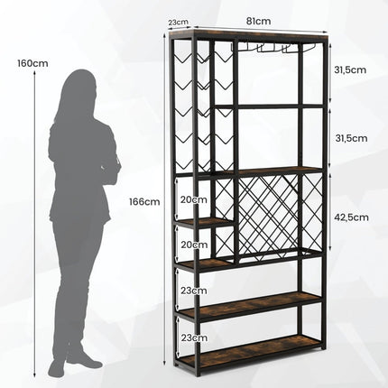 Wine Rack for 27 Bottles with Glass Holders, Metal, Black