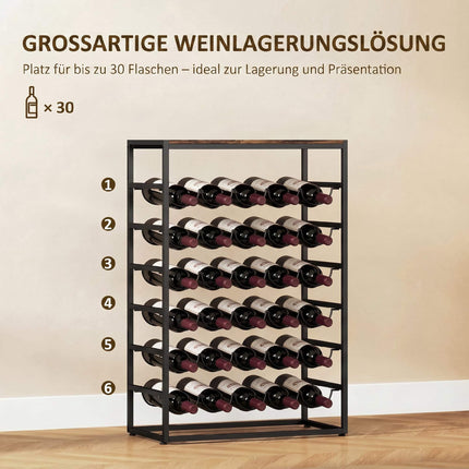 Wine Rack for 30 Bottles, Metal, Rustic Brown, 59x30x88.5 cm