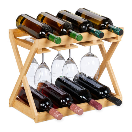 Wine Rack with Glass Holder for 8 Bottles