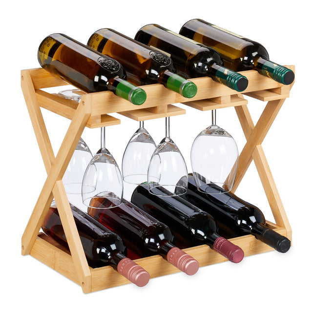 Wine Rack with Glass Holder for 8 Bottles