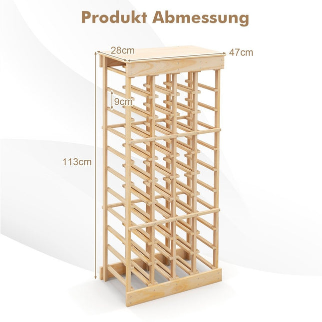 Wine rack made of solid wood for 40 bottles with anti-tip protection, wine holder, natural