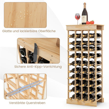 Wine rack made of solid wood for 40 bottles with anti-tip protection, wine holder, natural