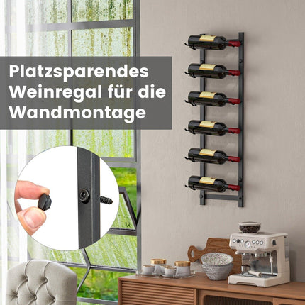 Wine rack wall for 6 wine bottles metal bottle holder 22 x 13.5 x 73cm black