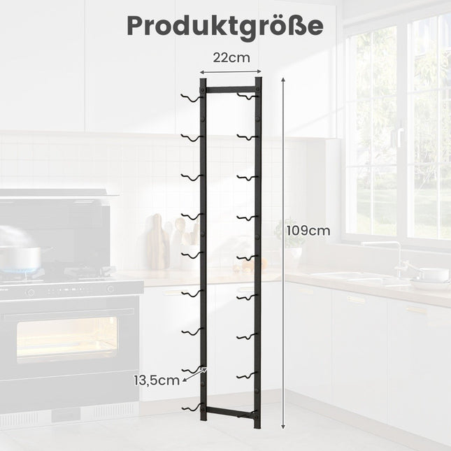 Wine rack wall for 9 wine bottles metal bottle holder 22 x 13.5 x 109 cm black