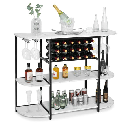 Wine rack with glass holder & shelves 3 levels bottle rack for 18 wine bottles & 8 glasses 120 x 40 x 91 cm white