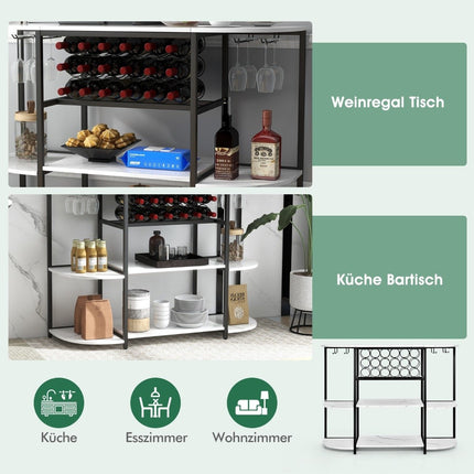 Wine rack with glass holder & shelves 3 levels bottle rack for 18 wine bottles & 8 glasses 120 x 40 x 91 cm white