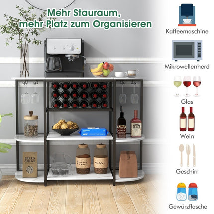 Wine rack with glass holder & shelves 3 levels bottle rack for 18 wine bottles & 8 glasses 120 x 40 x 91 cm white
